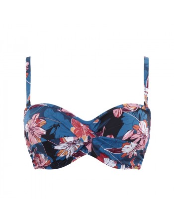 Panache Swim Anya Riva Print Haut de Bikini Bandeau Grandes Tailles De Bonnet D - K / T. 65-85 - Blue Floral