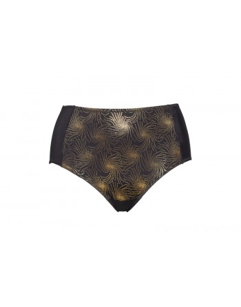 Plaisir Badmode Golden Bikini Slip Hoge Taille Grandes Tailles 46-48 - Black/Golden - T0051
